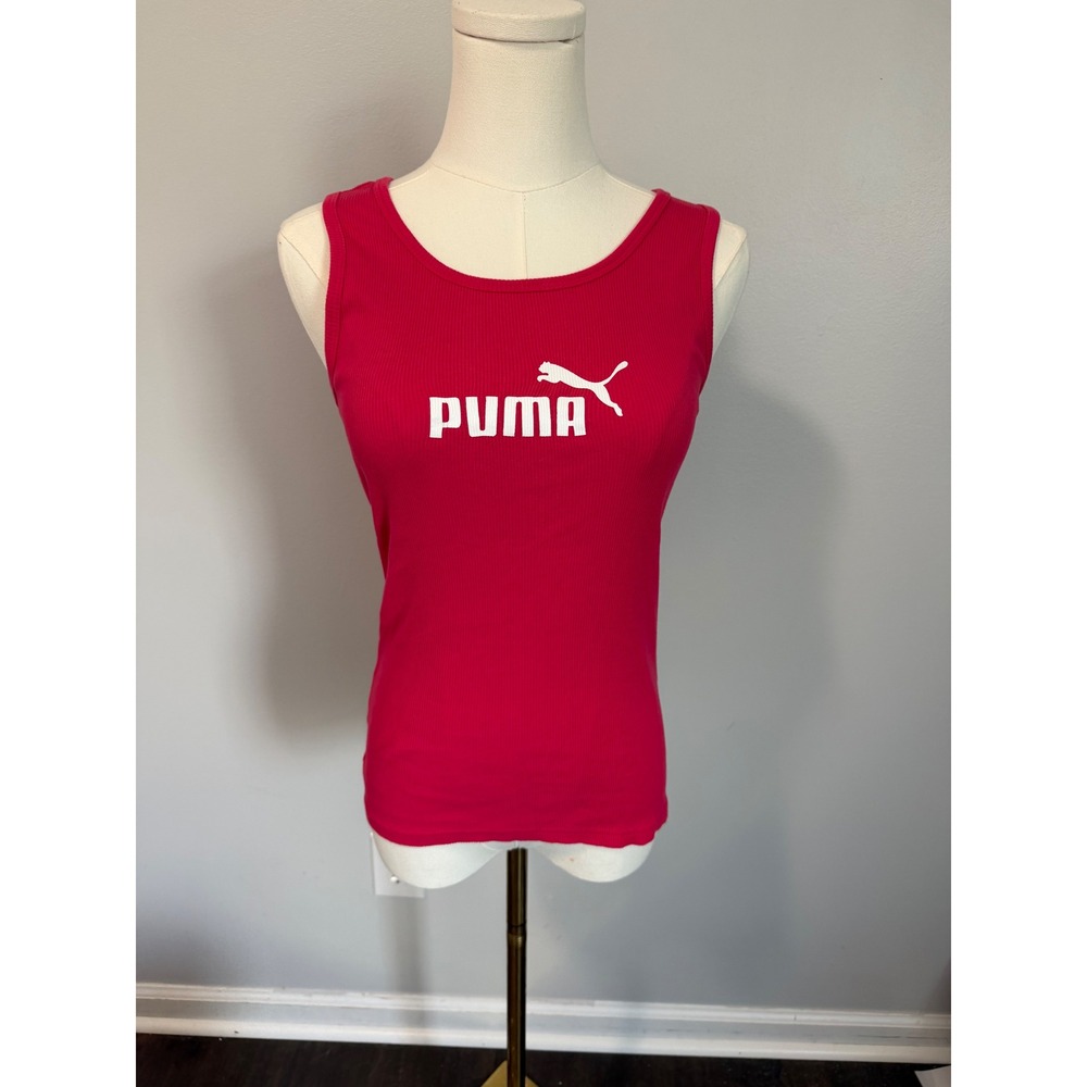 Puma Ribbed Tank Top Womens M Raspberry Pink Racerback Logo Sportlifestyle - Picture 2 of 4